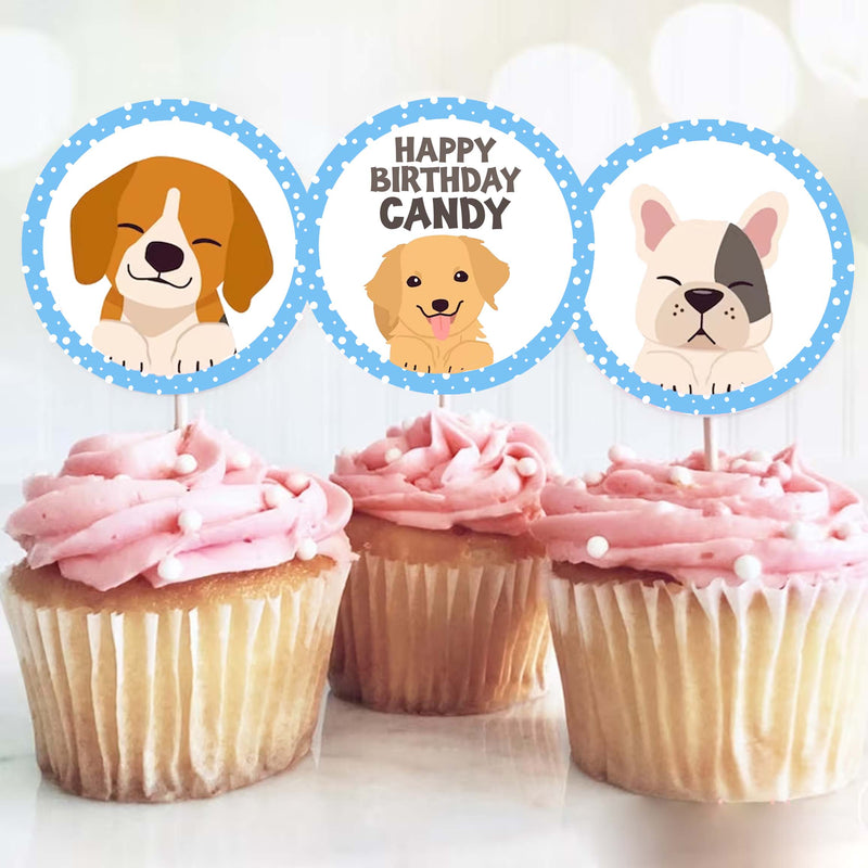 Dog Theme Birthday Party Cupcake Toppers