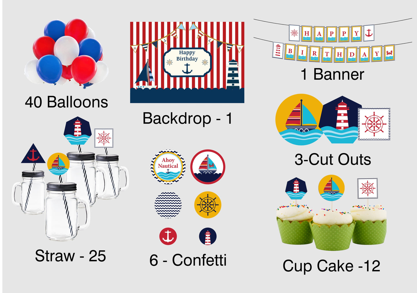 Nautical Ahoy  Theme Birthday Party Decoration Kit 
