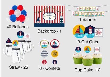Nautical Ahoy  Theme Birthday Party Decoration Kit 