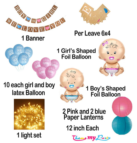 Boy Or Girl We Love You 26 pcs Baby Shower Decoration Combo for Banner and Metallic Blue, Pink Balloons with Led Light (Baby Shower)