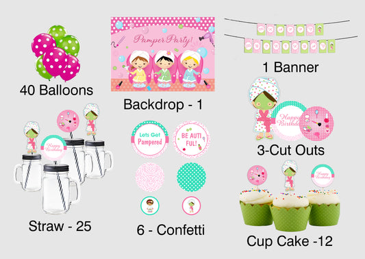 Spa Theme Birthday Party Complete Kit with Backdrop & Decorations