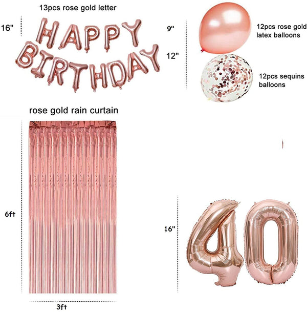 40th Birthday Rose Gold Party Decoration Kit