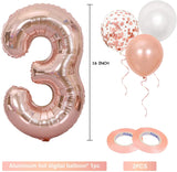 16 Inch Rose Gold Number 3 Balloon, Large Helium Balloon Birthday Party Decorations for Girls, Rose Gold Latex Balloons, 2 Year Party Supplies for Baby Shower Birthday Celebration