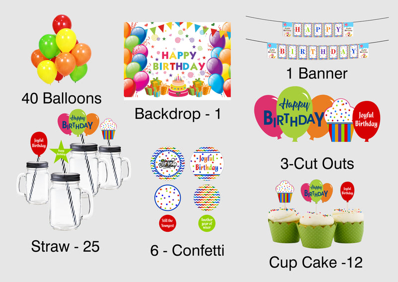 Joyful Theme Complete Party Kit with Backdrop & Decorations
