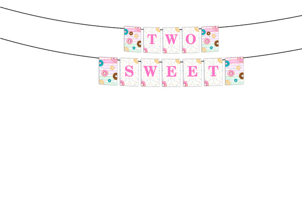 Two Sweet Theme Birthday Party Banner for Decoration
