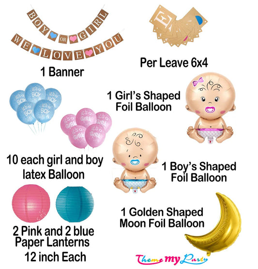 Boy Or Girl We Love You  28 pcs Baby Shower Decoration Combo for Banner and Metallic Blue, Pink Balloons (Baby Shower)