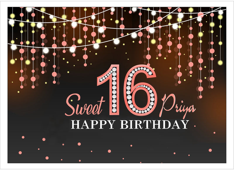 Personalize 16th Birthday Black Pink Party Backdrop Banner
