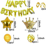 Happy Birthday Party Decoration Balloon Supplies Set, Crown, Banner, Star Aluminum Balloon, Golden Confetti Balloon and Latex Balloon