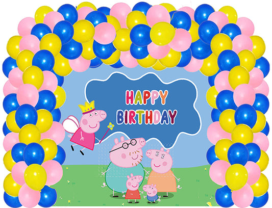 Peppa Pig Theme Birthday Party Decoration kit with Backdrop & Balloons