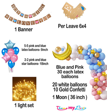 Boy Or Girl We Love You 107 pcs Baby Shower Decoration Combo Banner ,Balloons with Led Light