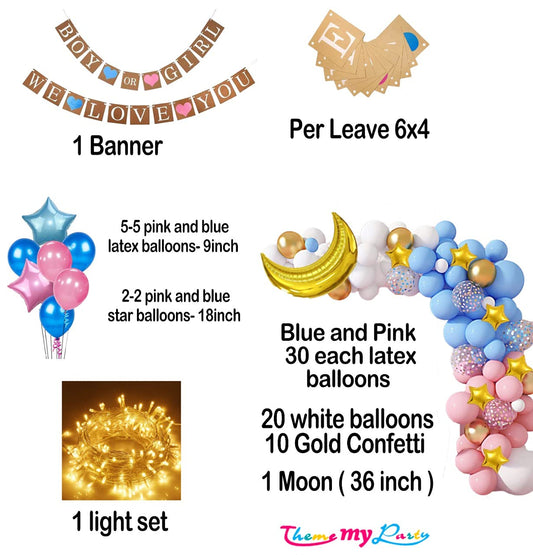 Boy Or Girl We Love You 107 pcs Baby Shower Decoration Combo Banner ,Balloons with Led Light