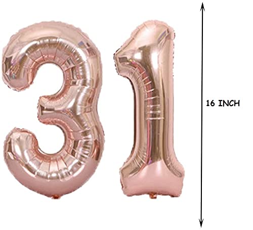31th Birthday Decorations Party Supplies,Rose Gold Number 31 Balloons,31th Foil Balloons Latex Balloon Decoration,Great 31th Birthday Gifts for Girls