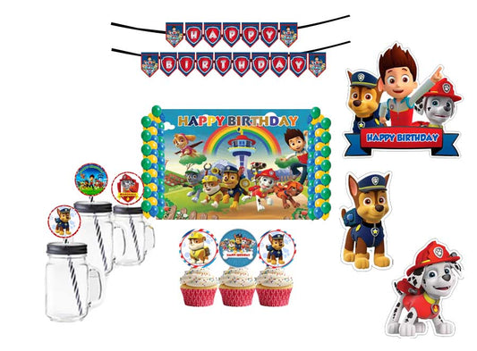 Paw Patrol Theme Birthday Party Combo Kit with Backdrop & Decorations