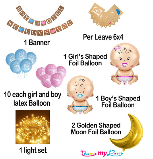 Boy Or Girl We Love You 26 pcs Baby Shower Decoration Combo for Banner and Metallic Blue, Pink Balloons with Light (Baby Shower)