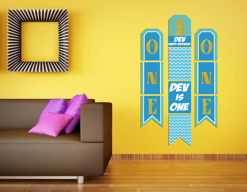 One Is Fun Boys Birthday Paper Door Banner for Wall Decoration