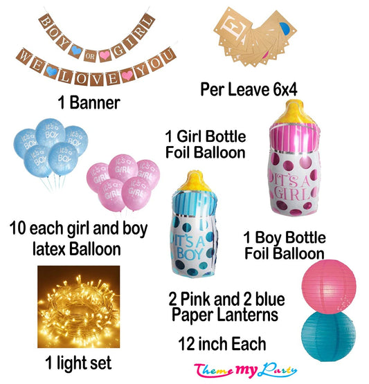 28 pcs Baby Shower Decoration Combo for Banner and Metallic Blue, Pink Balloons with Led Light (Baby Shower)