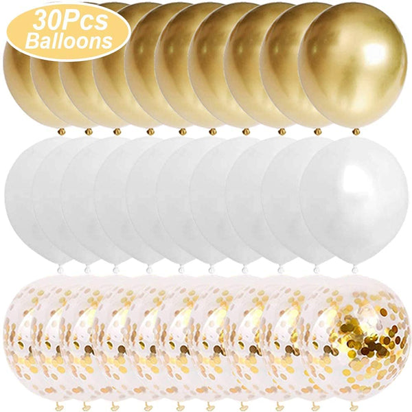 Gold Happy Birthday Balloon Banner White and Gold Confetti Balloons for Birthday Party Decorations