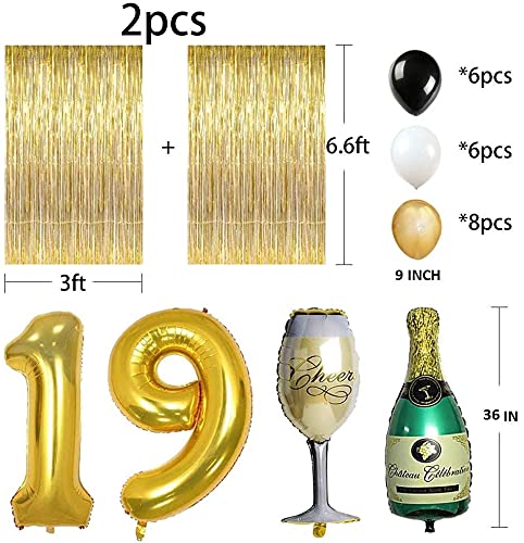 Party Decorations Supplies, Number 1 and 9 Balloons Gold Foil Fringe Curtains Backdrop Props Champagne Bottle Wine Glass Balloons Decoration for Bachelor Celebration (19th Birthday)