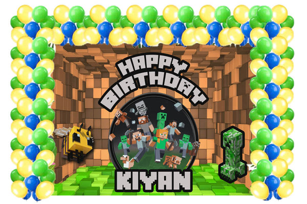 Minecraft Theme Birthday Party Decoration kit with Backdrop & Balloons