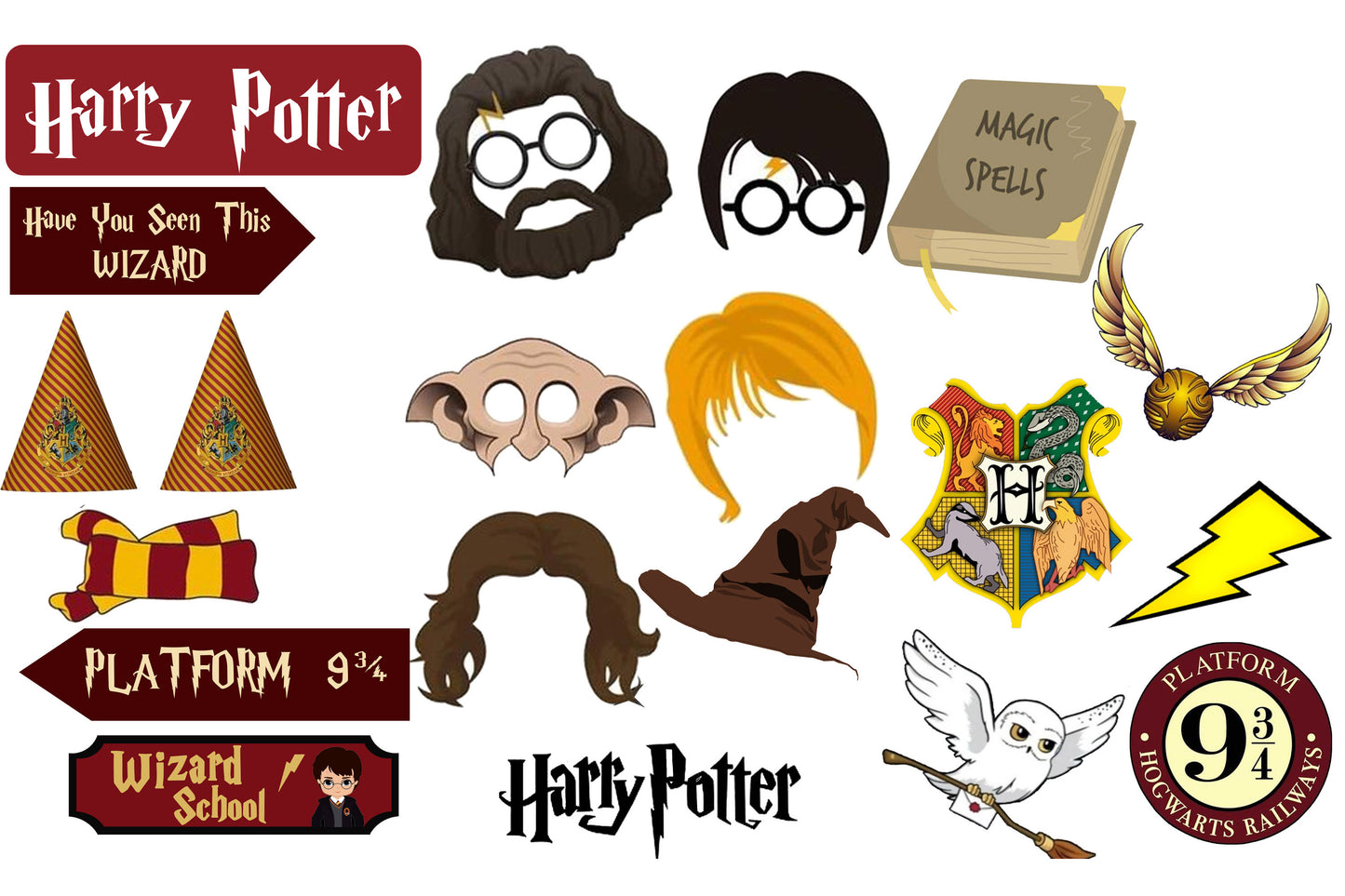 Harry Potter Theme Birthday Party Photo Booth Props Kit