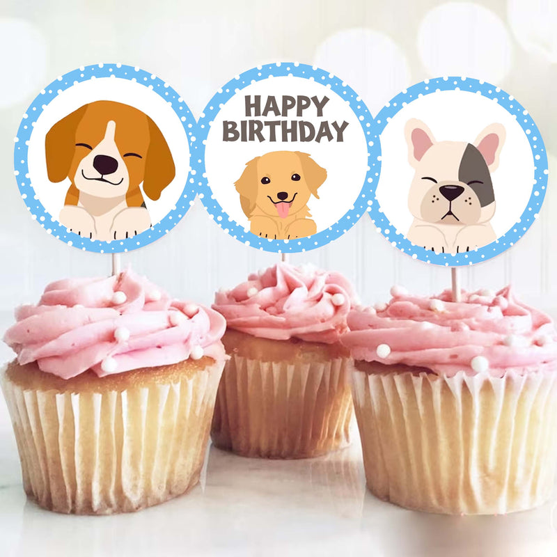 Dog Theme Birthday Party Cupcake Toppers