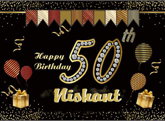 Personalize 50th Birthday Black Party Backdrop Banner
