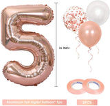 16 Inch Rose Gold Number 5 Balloon, Large Helium Balloon Birthday Party Decorations for Girls, Rose Gold Latex Balloons, 2 Year Party Supplies for Baby Shower Birthday Celebration