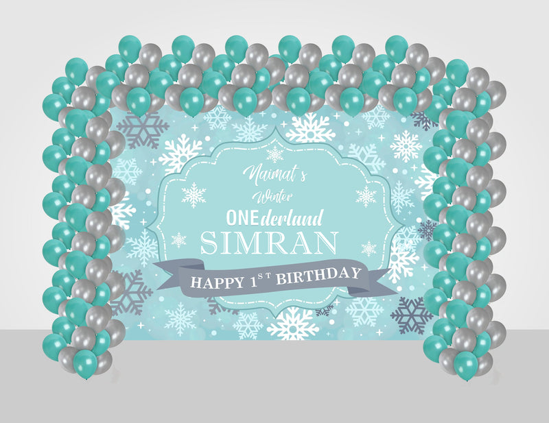 Winter Wonderland Theme Birthday Party Decoration Kit with Backdrop & Balloons