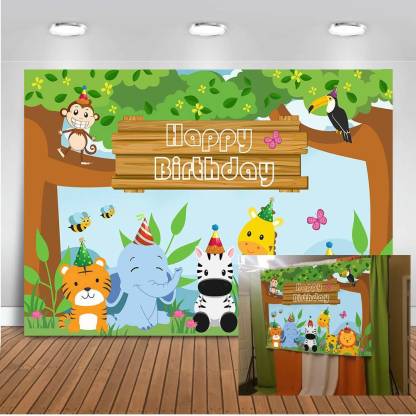 Personalize Jungle Birthday Backdrop Banner