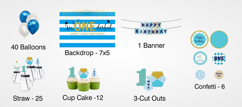 One Is Fun Decoration Kit With Backdrop And Decorations