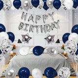 Birthday Decorations Happy Party Balloons Banner Supplies for Boys Girls Men Women Kids Navy Blue and Silver Confetti Latex Sets