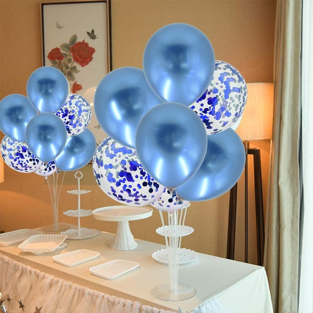 Balloons Stand KIT Table Decorations, 2 Set with 16 PCS Balloons and Confetti Balloons (Blue)