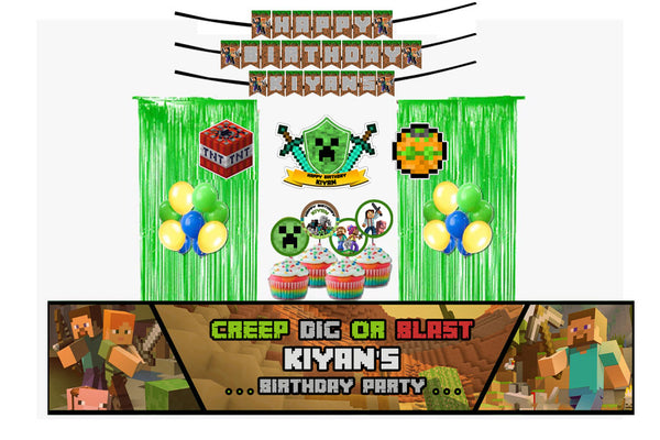 Minecraft Theme Birthday Party Decoration Kit