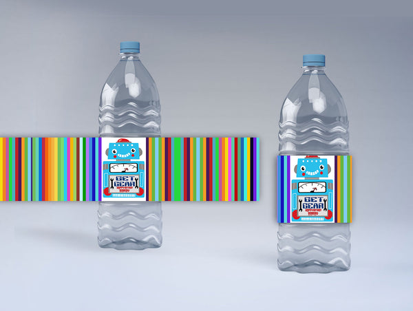 Robot Theme Birthday Party Water Bottle Labels