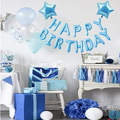 Baby Blue Happy Birthday Balloon Banners , Alphabet Balloons Banner for Boys Birthday Party Decoration Men Teen Boys