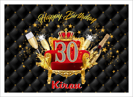 Personalize 30th Birthday Black Backdrop Banner