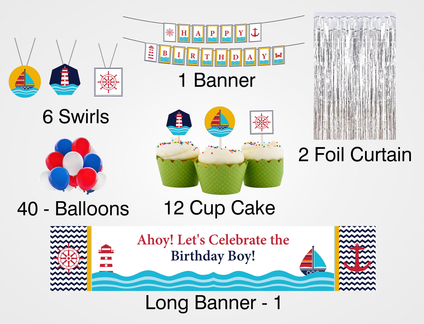 Nautical Ahoy  Theme Birthday Complete Party Kit