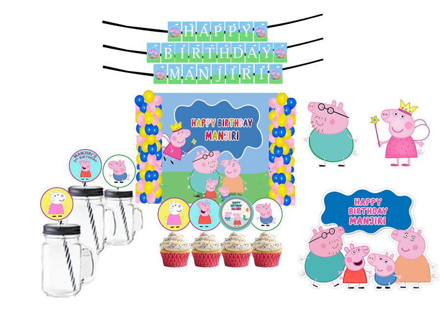 Peppa Pig Theme Birthday Party Combo Kit with Backdrop & Decorations