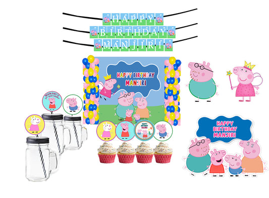 Peppa Pig Theme Birthday Party Combo Kit with Backdrop & Decorations