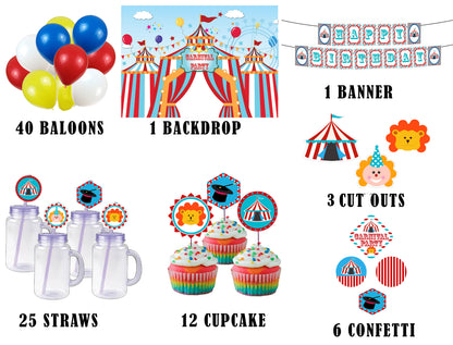 Carnival Theme Birthday Party Complete Party Kit with Backdrop & Decorations