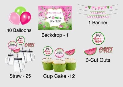 One In A Melon Theme Birthday Complete Party Kit with Backdrop & Decorations