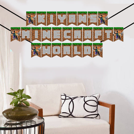 Minecraft Theme Birthday Party Banner for Decoration