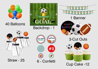 Sports  Theme Birthday Complete Party Kit with Backdrop & Decorations
