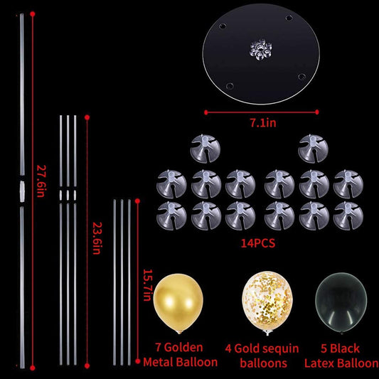 2 Set Table Centerpiece Balloons Stand Kit Include 16 Black Gold Latex Confetti Balloons for Birthday, Baby Shower, Wedding, Graduation, Anniversary Table Party Decorations. (Balloons)