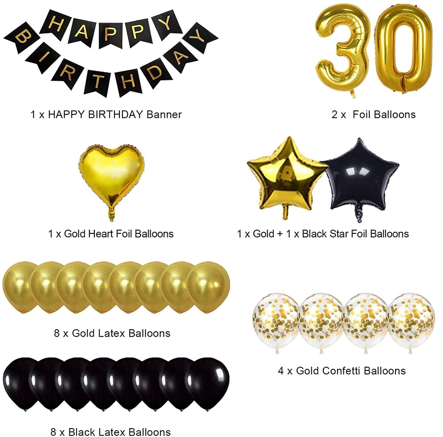 30th Birthday Black and Gold Decoration Combo