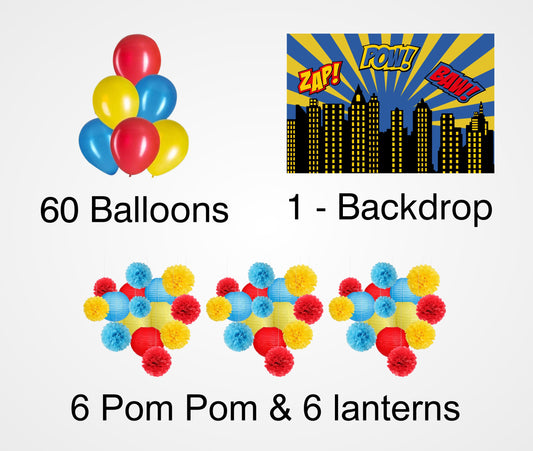 Super Hero Theme Birthday Party Complete Decoration Kit 