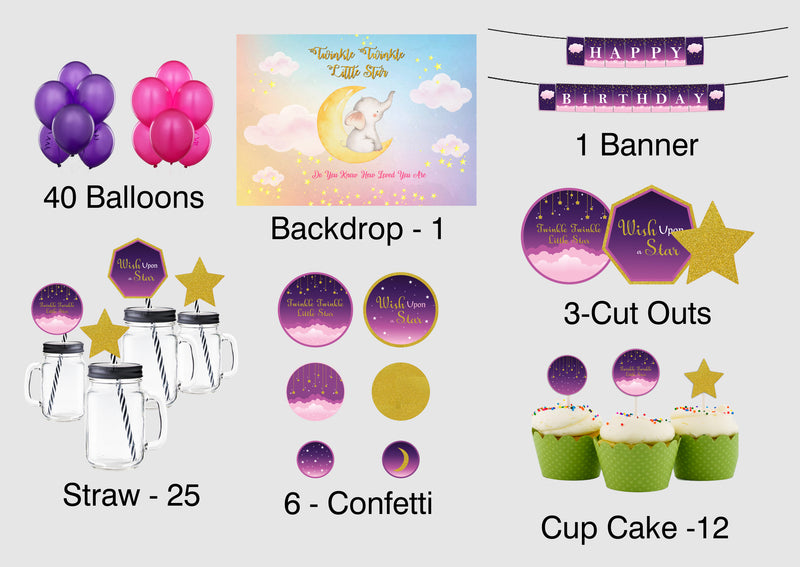 Twinkle Twinkle Little Star Birthday Party Complete Kit with Backdrop & Decorations