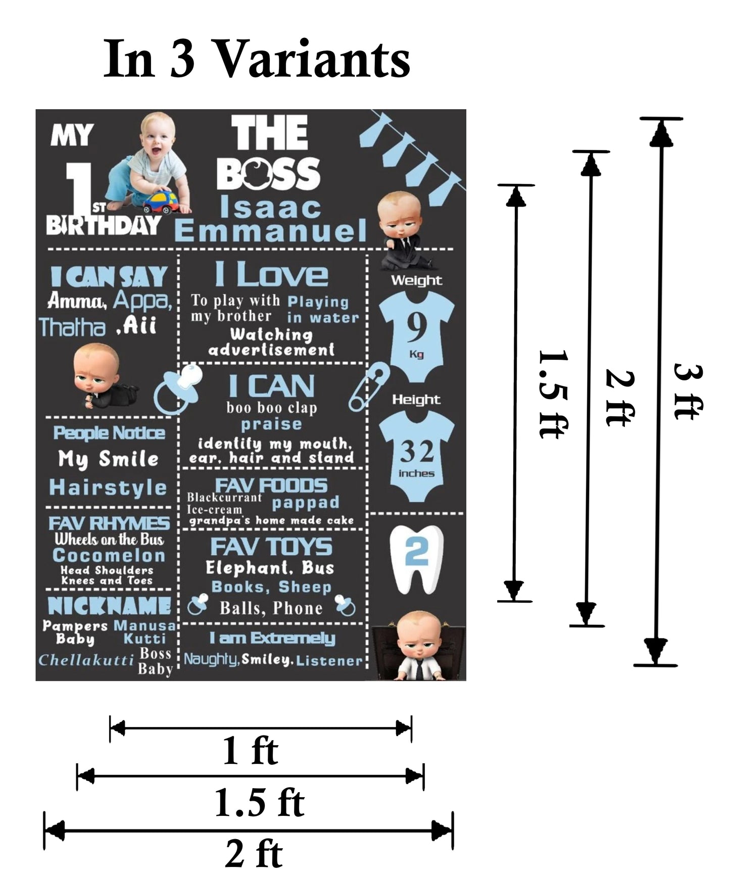 Boss Baby Customized Chalkboard Milestone Board for Kids Birthday Party
