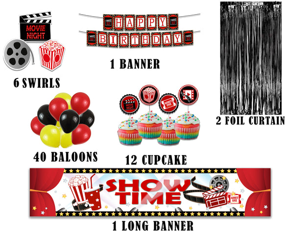 Movie Night Theme Combo Kit for Decoration with Foil Curtain