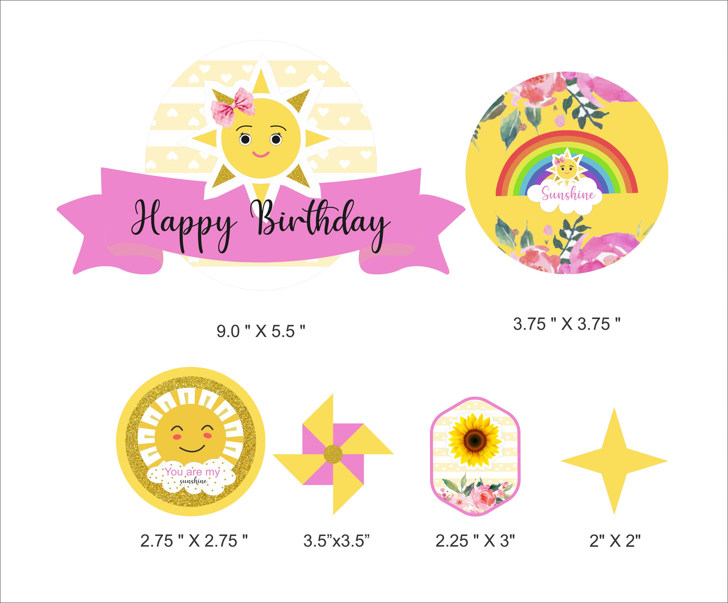 Sunshine Theme Birthday Party Cake Topper /Cake Decoration Kit